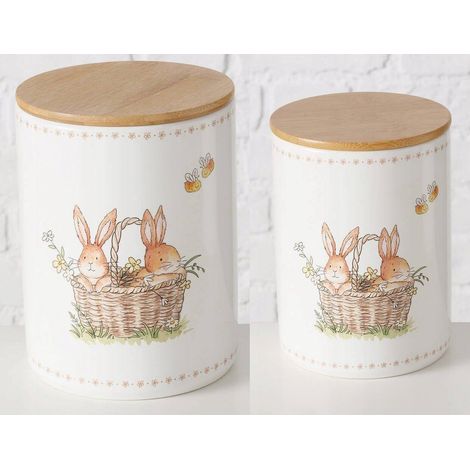 Boltze Set di contenitori in ceramica beige naturale bianco