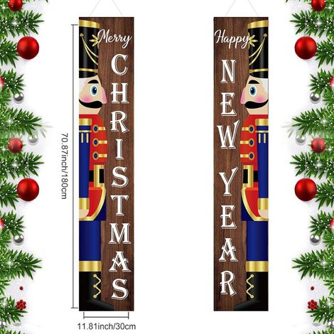 Nouveauté 2026 : Couplets de Noël, décorations de sapin de Noël avec Père Noël, décorations de porte, décorations de scène, bannières extérieures - 180 x 30 cm (polyester) - Lot de 4