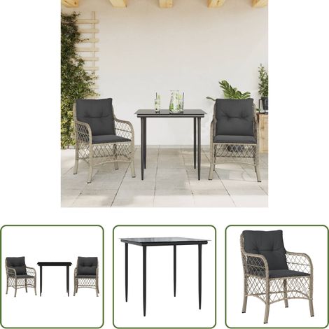 Bistro-Set -  3-tlg. Bistro-Set mit Kissen Hellgrau Poly Rattan (1/5)
