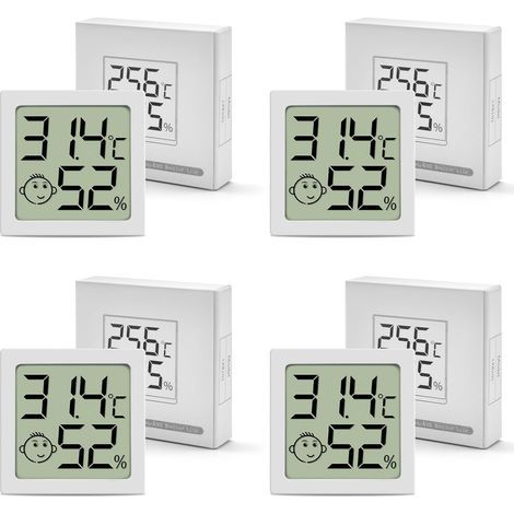 Juego de 4 termómetros de interior, mini termómetros digitales LCD, higrómetros pequeños de pared para la habitación del bebé, dormitorio, sala de estar y cocina. (1/5)