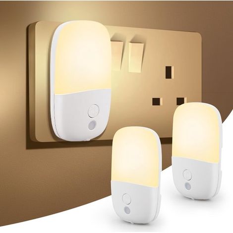 Confezione da 2 luci notturne a LED bianco caldo 3000K con sensore di luce, lampade da parete dimmerabili a 5 livelli con spina per corridoio (1/5)