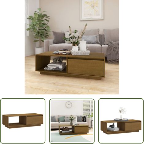 The Living Store Couchtisch Honigbraun 110x50x33,5 cm Massivholz Kiefer - Couchtisch - Holzmöbel - Esszimmertisch - Wohnzimmerdeko - Kiefernholzmöbel (1/5)