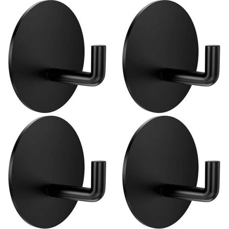 4 Pack Black Heavy Duty Self Adhesive Hooks for Hanging Washcloths, Waterproof Bathroom Hooks, Stainless Steel Nail-Free Removable Wall Hooks (1/5)