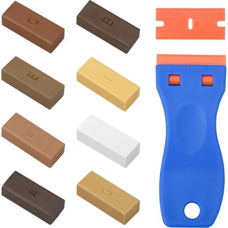 Lot de 8 Kit de Réparation de Cire dure, Cire de réparation de meubles pour Bois/Carrelage/Parquet/Laminé/Vinyle/Linoleum, Mastic de Cire pour les Rayures et les Trous tous les Meubles en Bois, Sol (1/5)