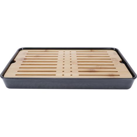 Plateau à thé rectangulaire en bambou, dessous de théière, plateau de service, égouttoir, set à thé pour maison et cuisine 33 cm 1100 ml (1/5)