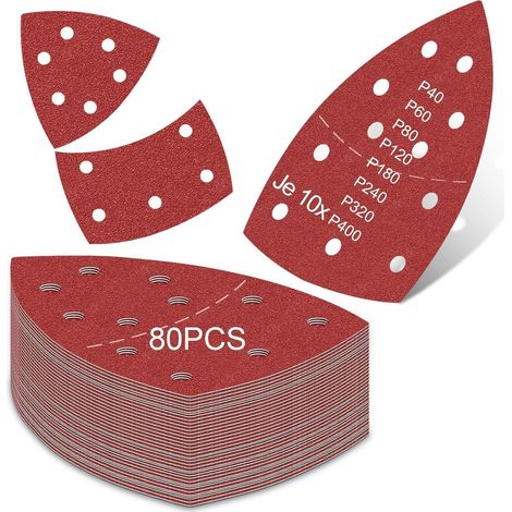 80 Stück Dreieck Schleifpapier 152x105mm 11-Loch Klett Körnung 40-400 (1/5)