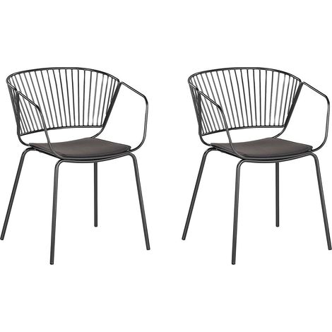 Set di 2 Sedie da Pranzo Design in Metallo Nero Cuscino in Ecopelle Rigby