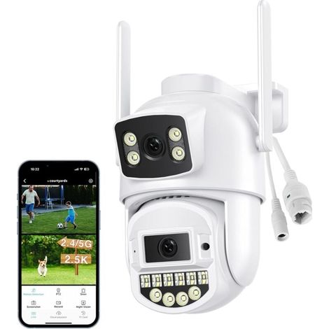 2.5K Camera Exterieur, Double Objectif, 2.4/5Ghz, Caméra Exterieur Filaire, Ethernet,Camera Surveillance WiFi avec Vision Nocturne Couleur, Audio Bidirectionnel, Détection Humaine (1/4)