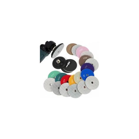Lot de 14 disques de polissage diamantés de 100 mm - 50 - 8000 - Kit de polissage pour marbre avec plaque de support en caoutchouc M14 - Feutre de laine pour béton, granit, pierre, marbre - Pour (1/5)