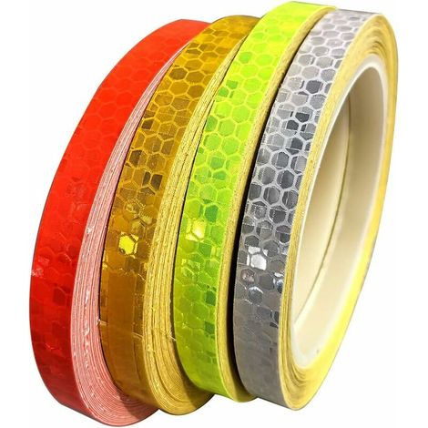 Ruban adhésif réfléchissant 4 pièces pour ruban d'avertissement de sécurité ruban de marquage de sécurité (10 mm 8 m, rouge + vert + jaune + blanc) (1/2)