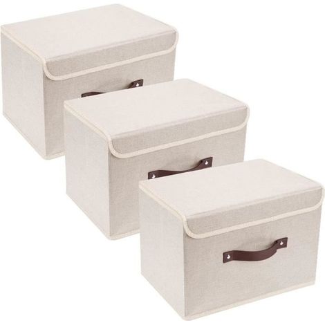 Aufbewahrungsbox mit Deckel, Stoff, waschbar, Stoffaufbewahrung, 38 x 25 x 25 cm, 3er-Set, Beige (1/4)