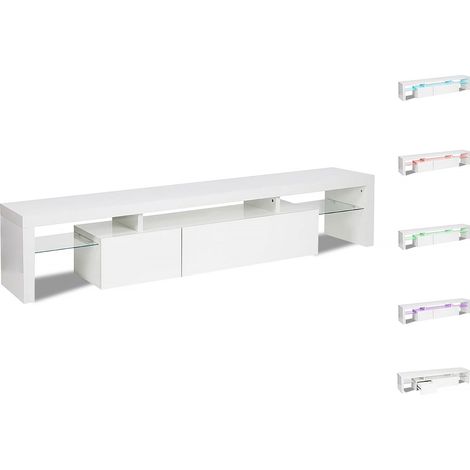 Habitat Et Jardin – Meuble TV LED laqué blanc 187.5 x 34 x 38 cm – 1 tiroir, 2 étagères en verre – Panneau de particules – Support 100 kg (1/4)
