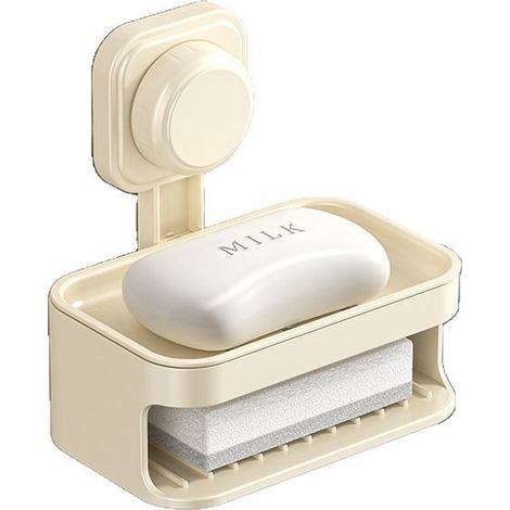 Porte savon pour douche, fixation murale, sans perçage, auto drainant, amovible, étanche, porte  Ventouse puissante, matériau ABS, beige  éponge pour salle de bain, baignoire, cuisine (1/5)