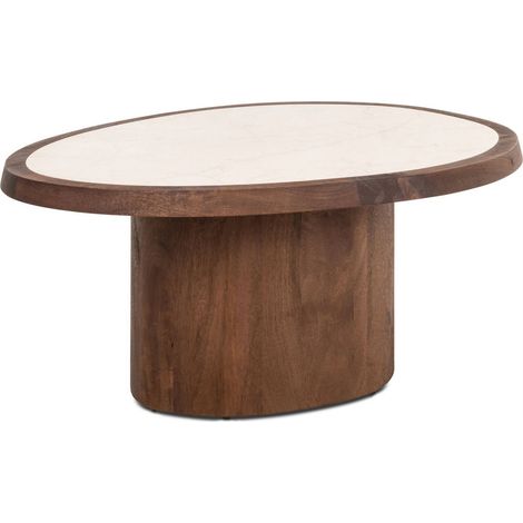 Table basse organique en marbre et manguier - brun épicé et marbre Botticino (1/5)