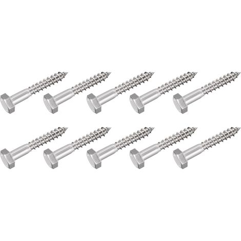 Hex Tirefond Vis (M10x65mm)10pcs, 304 Inox Acier Autotaraudeurs Bois Boulons - pour Ménage Applications