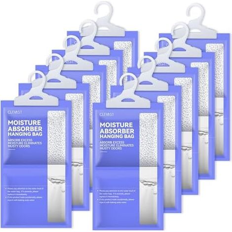 Luftentfeuchter Hängetaschen 10 Packungen, Feuchtigkeitsentferner Absorber, Luftentfeuchter für Feuchtigkeit, Schimmel, Kondensation in Schlafzimmer, Badezimmer, Wohnwagen, Keller, 230g (1/5)