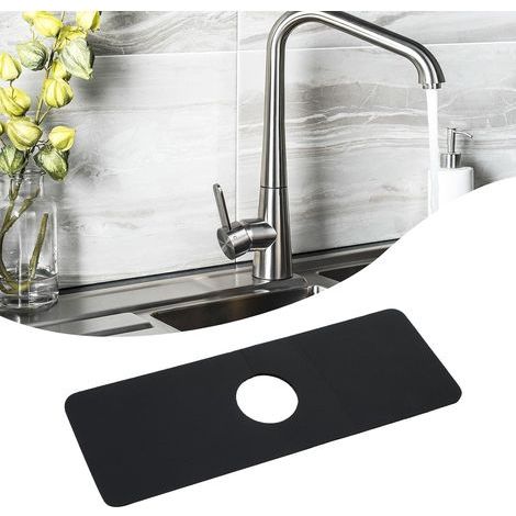 Tapis de robinet en diatomite, tapis absorbant à séchage rapide derrière le robinet pour salle de bain, cuisine, bar, camping-car, 38,1 x 13,8 cm (noir) (1/5)