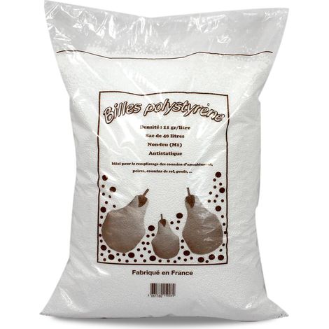 Rembourrage billes polystyrène sac 40 L – Léger et gonflant – Non inflammable (certificat M1) – Lavable en machine à 40°C – Linnea