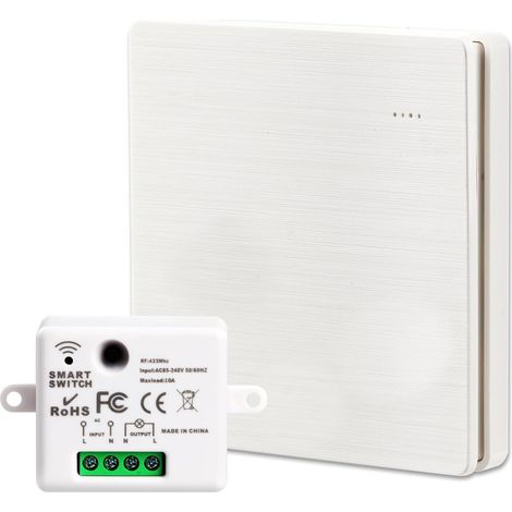 Interrupteur d'Eclairage sans Fil 433Mhz avec Sécurité de l'Emetteur RF et Contrôleur Récepteur, va et Vient sans Fil avec PC Matériaux Ignifuges, Portée de Limite de Télécommande de 50m (1/5)