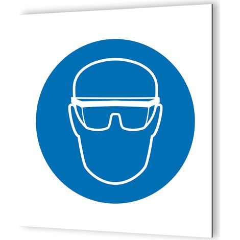 Pictogramme Lunettes de Sécurité Obligatoires - Panneau Signalétique en Dibond Blanc - Impression UV Durable - 20x20 cm - Fabrication Française (1/5)