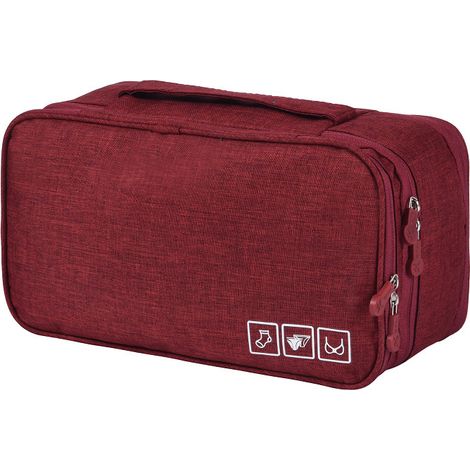 Organizador de ropa interior de viaje fabricado en tela Oxford con tecnología de iones positivos, gran capacidad (rojo burdeos).