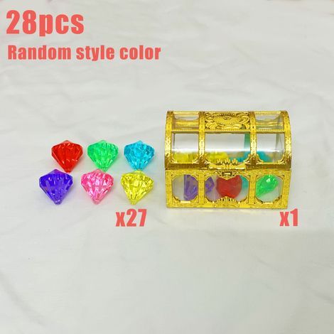 Acryl-Kristall-Edelsteinset (28-teilig), 1 Schatztruhe + 27 Diamanten mit Löchern, Strand- und Poolspielzeug für Kinder, Kristalldekoration, verschiedene Ausführungen (1/5)