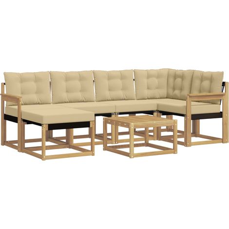 Conjunto de sofás de exterior con cojín 7 pcs y Beige vidaXL