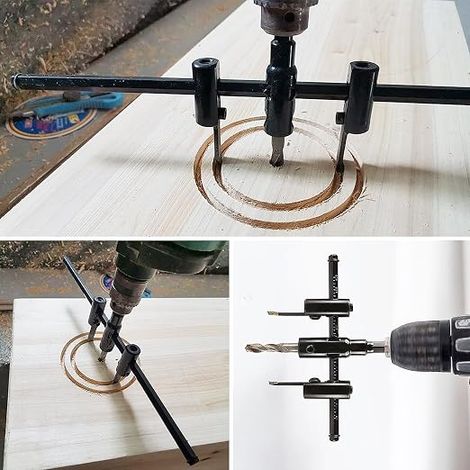 Adjustable Circle Cutter for Woodworking Hole Saw 30-300mm Adjustable Metal for Wood Plasterboard Plastic with Blades, Wrench and Positioning Kit (1/3)