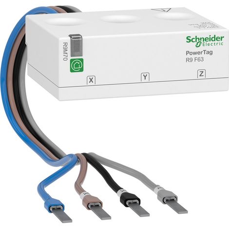 Schneider Electric – Capteur d'énergie sans fil triphasé 63A – Mesure en temps réel – Compatible avec passerelle Wiser – Dimensions compactes 6,5 x 7,5 x 8 cm