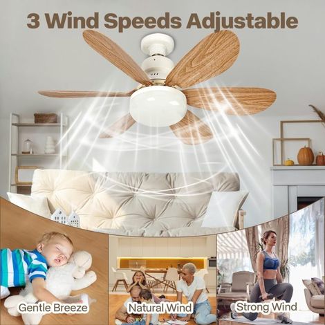 Ventilateur de plafond avec télécommande Irovami - Lampe LED 3 couleurs 3000K-6000K, 6 pales imitation bois, 40W, 52cm (1/3)