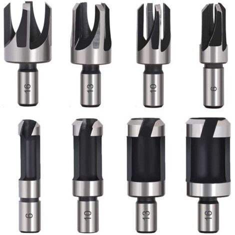 Set de 8 mèches à bois pour perceuse – Fraises à bouchonner en acier au carbone – Diamètres 6/10/13/16mm – Finition soignée (1/4)