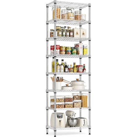 Étagère Métallique Robuste à 8 Niveaux, Capacité de Charge 908 kg, Étagère de Rangement en Acier pour Garage, Cave, Cellier et Atelier, Chrome Brillant, 35 cm D × 60 cm W × 201,8 cm H (1/5)