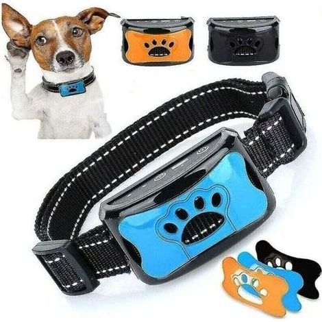 Collier anti-aboiement rechargeable pour chiens, collier de dressage pour petits, moyens et grands chiens avec 2 modes de vibration et de son 7 niveaux de sensibilité, bleu (1/4)