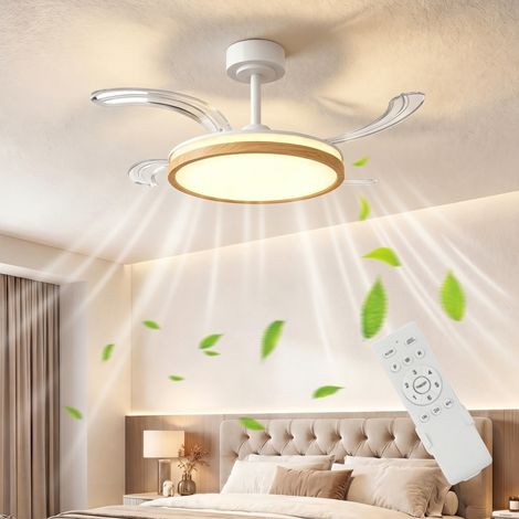 Ventilateur De Plafond Avec Lumière LED-Pales Rétractables,Moteur DC Réversible,6 Vitesses,Télécommande,Minuterie-Ø95cm-Naturel (1/5)