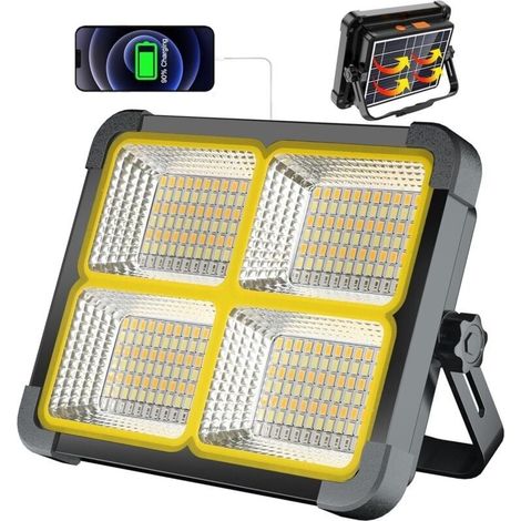 Projecteur LED rechargeable 288 LED/3 000 W/Panneau solaire/4 modes d'éclairage/Batterie externe 12 000 mAh/Absorption magnétique, idéal pour le camping, le travail, la pêche, noir, couleur : vert fon