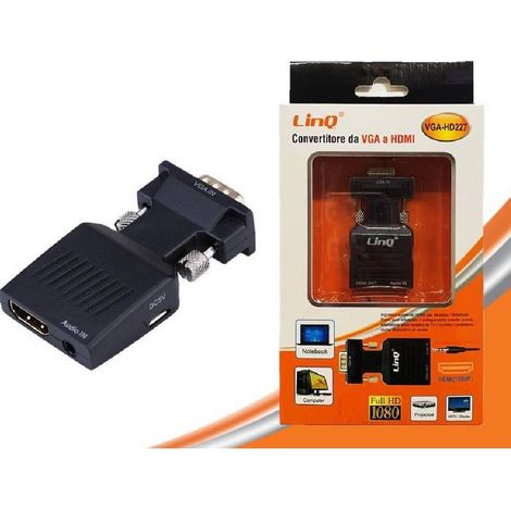 Linq - Convertitore Adattatore Video Da Presa Vga Maschio A Hdmi Femmina Audio Vga-hd227 -