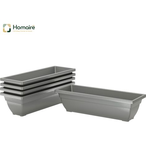 HOMAIRE Set de 5 pots de fleurs en plastique staplables, 59 x 21 x 16 cm, résistant aux intempéries, pour intérieur et extérieur, Gris (1/5)