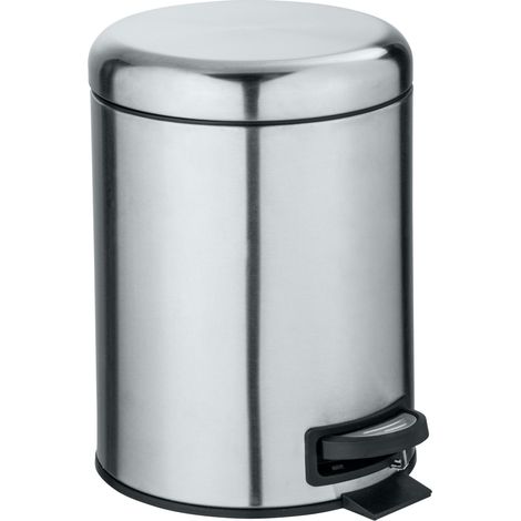 WENKO Pattumiera a pedale Leman, piccola pattumiera per il bagno, capacità 5L, acciaio, 21x24x28 cm, opaco (1/3)