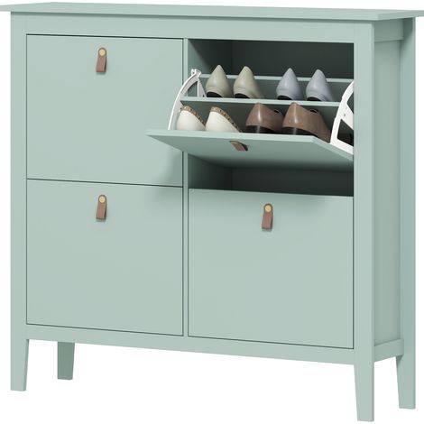 Meuble à chaussures 20 paires, armoire à chaussures avec 4 tiroirs rabattables, étagères amovibles et réglables, vert (1/5)