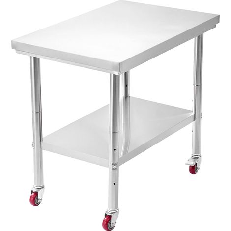 Table de préparation alimentaire en acier inoxydable, 60 x 90 cm, avec roulettes, équipée d'étagères inférieures réglables, idéale pour les cuisines professionnelles, restaurants, hôtels et garages, e (1/5)