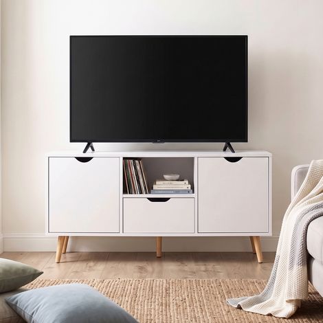 Meuble TV Banc TV Buffet bas Meuble de rangement sur pied avec 2 placards en Bois pour Chambre Salon (1/5)