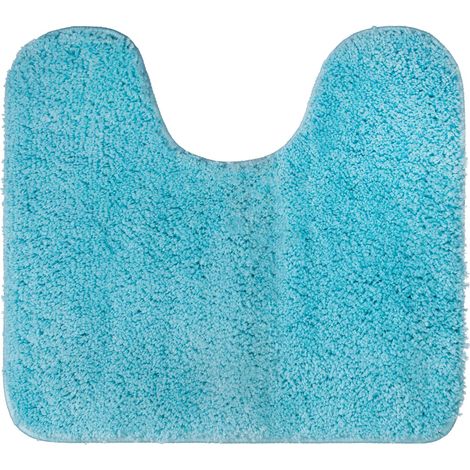 Tapis de WC 45 x 50 cm avec découpe en microfibre douce - Tapis de bain antidérapant pour toilettes, WC - Turquoise (1/5)