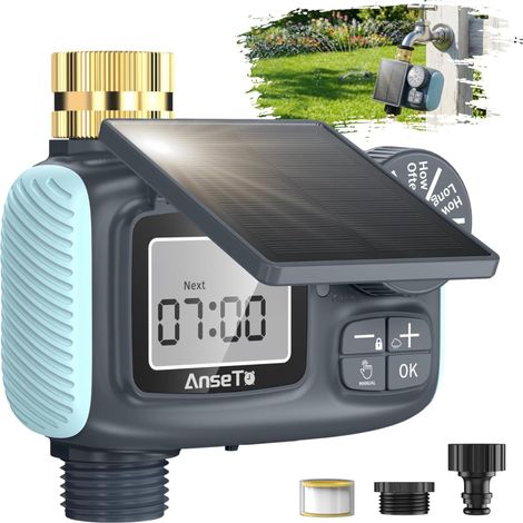 Programmateur d'arrosage automatique solaire USB-C avec écran LCD Système d'irrigation goutte-à-goutte, contrôle d'arrosage pour jardin, pelouse, balcon et pots de fleurs – Idéal pour les vacances