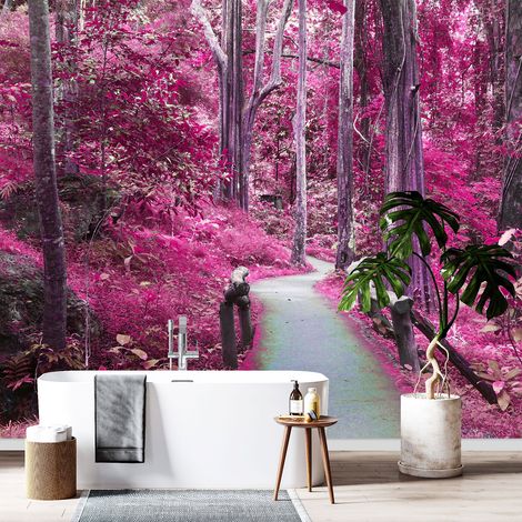 Papier peint panoramique - Chemin Fleurs roses - 130 cm x 88 cm (1/4)