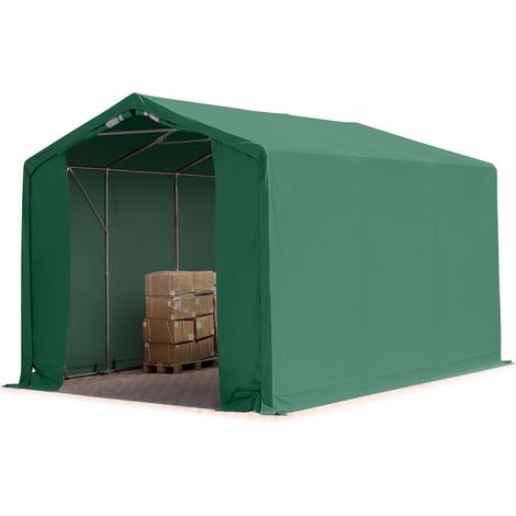 TOOLPORT Carpa almacén 4x6 m carpa industrial con 3m de altura lateral PVC 850 N 100% impermeable verde oscuro
