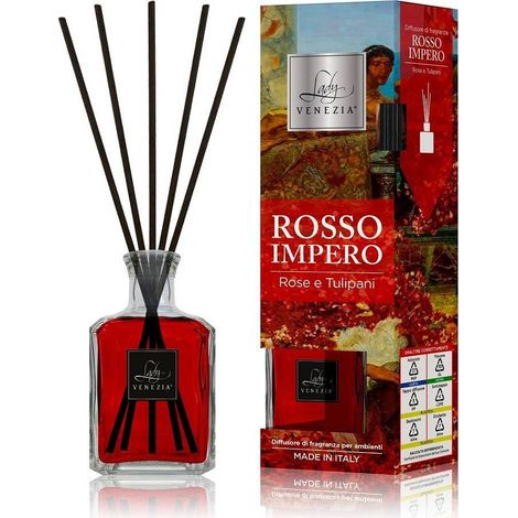 TrAdE Shop Traesio - Maxi Diffusore Ambiente Bastoncini Fragranza Rosso Impero Rose E Tulipani 250 Ml -