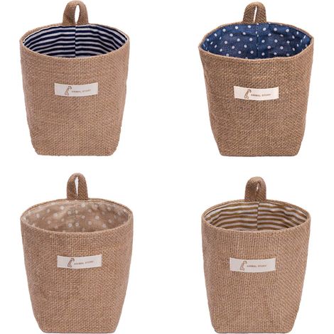 Sac De Rangement Mural En Lin - 10 x 10 x 13 5 Cm - Pliable Et Lavable - Pour Porte Armoire Salle De Bain Chambre Cuisine - Lot De 4 (1/5)