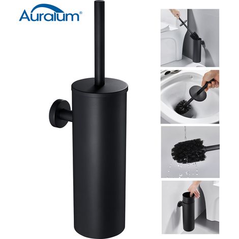 Auralum Scopino e Portascopino per WC Nero in Acciaio Inox Scopino Bagno a Parete con coperchio, Splashproof,Anti-odore (1/5)