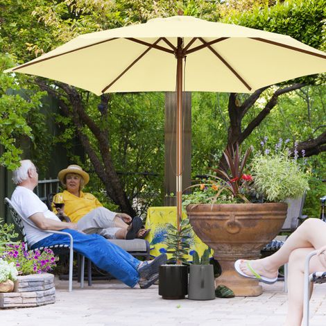 Outsunny Parasol de jardin extérieur parasol droit double toit Hexagonal Grande Taille de Jardin Ø 2.5 x 2.3H m Bois de Bambou crème