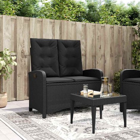 Sillón reclinable de jardín con cojines ratán sintético negro (1/5)